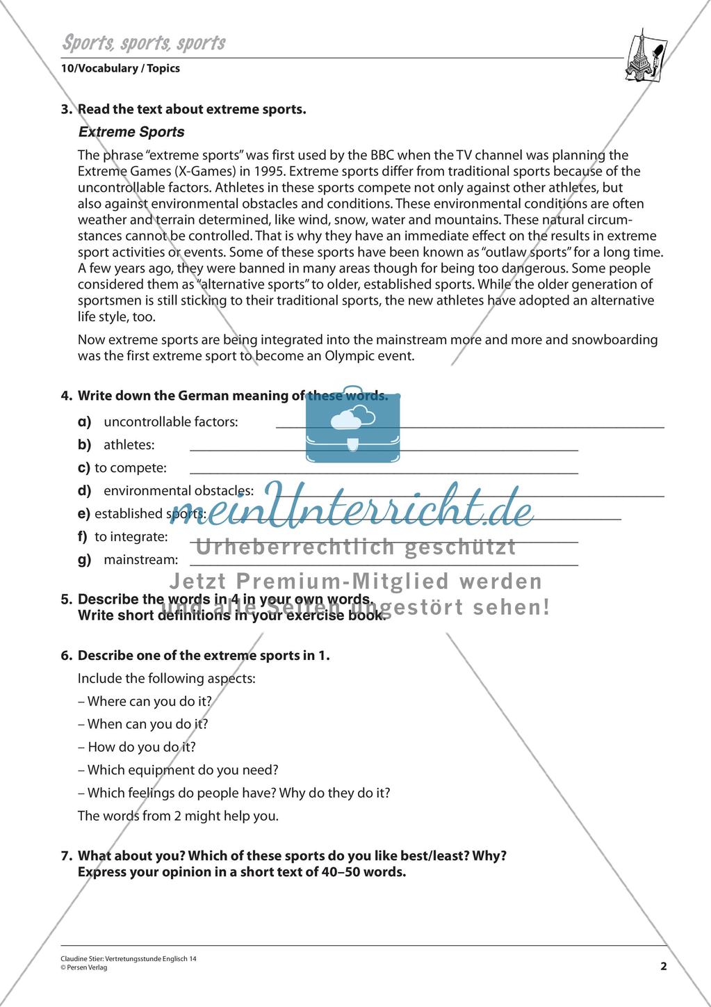 Wortschatzarbeit: Extremsportarten Preview 4