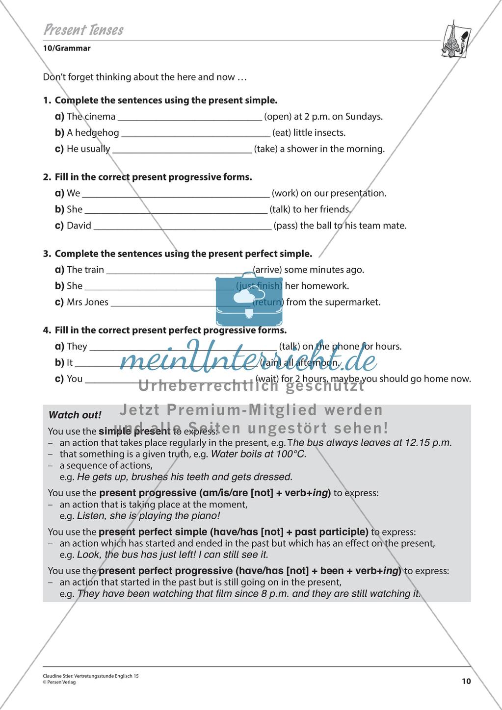 Grammatikphänomene: Tenses, Reported speech, Sentences Preview 12