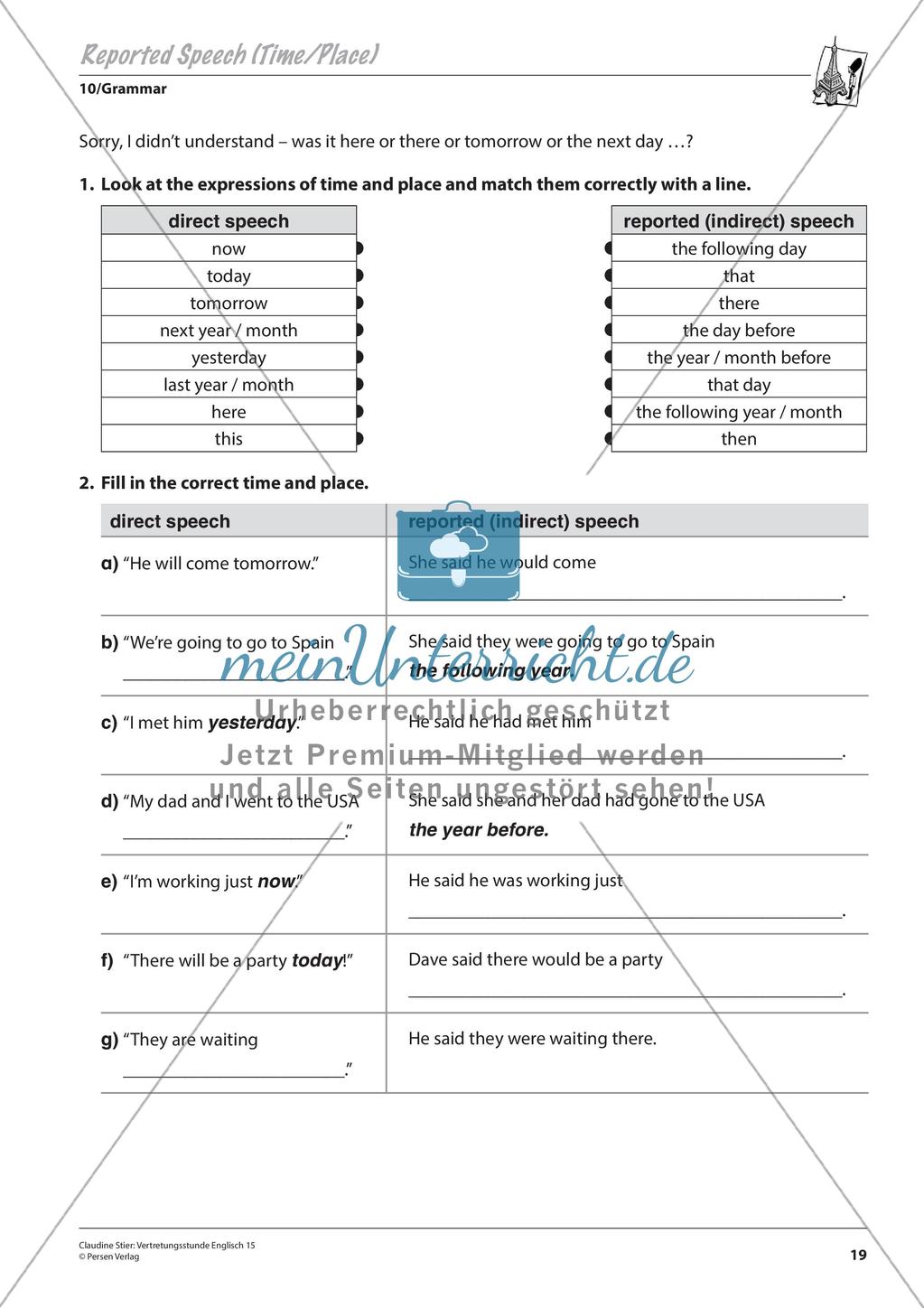 Grammatikphänomene: Tenses, Reported speech, Sentences Preview 21