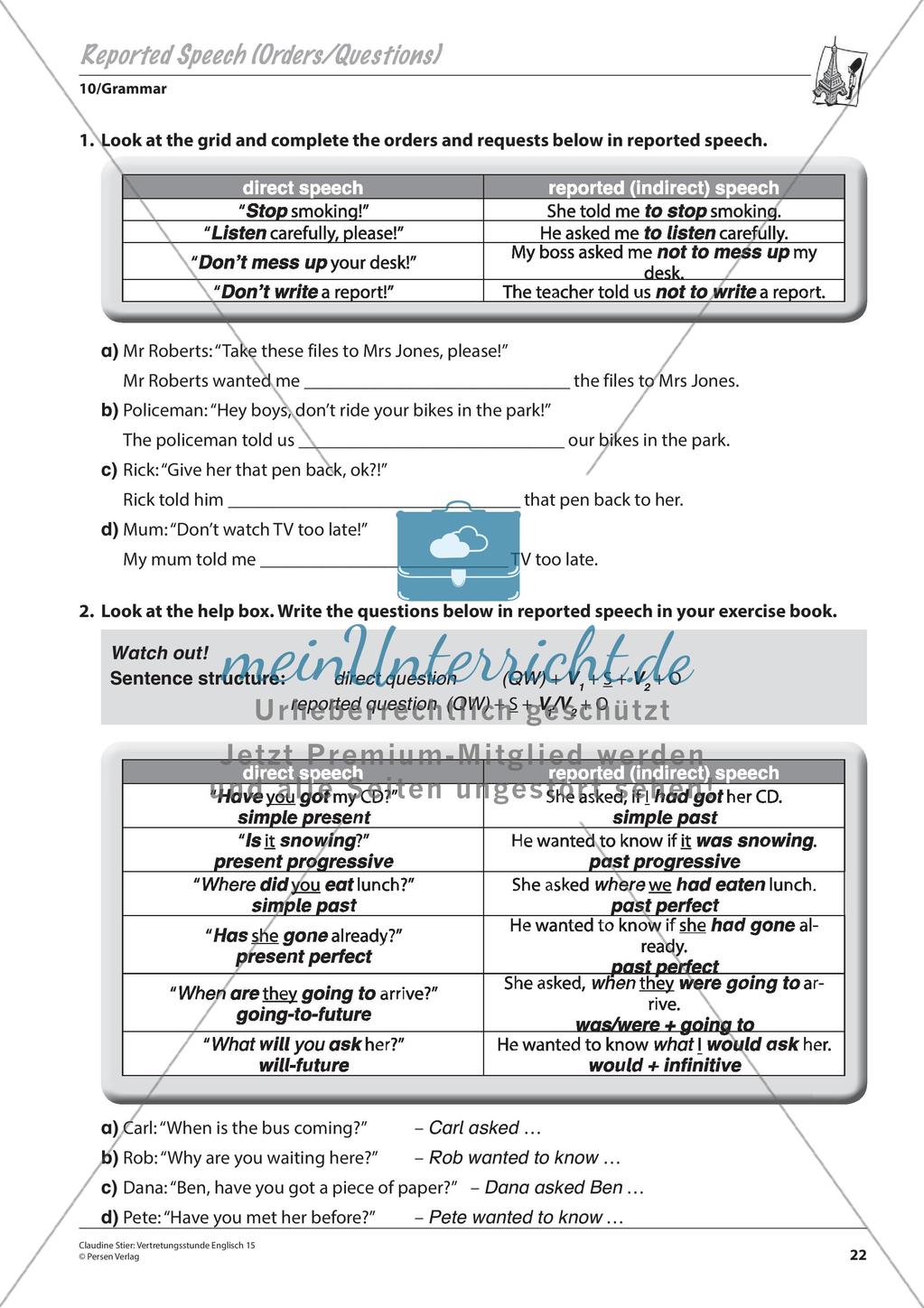 Grammatikphänomene: Tenses, Reported speech, Sentences Preview 24