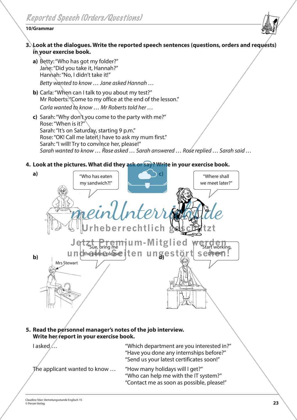 Grammatikphänomene: Tenses, Reported speech, Sentences Preview 25