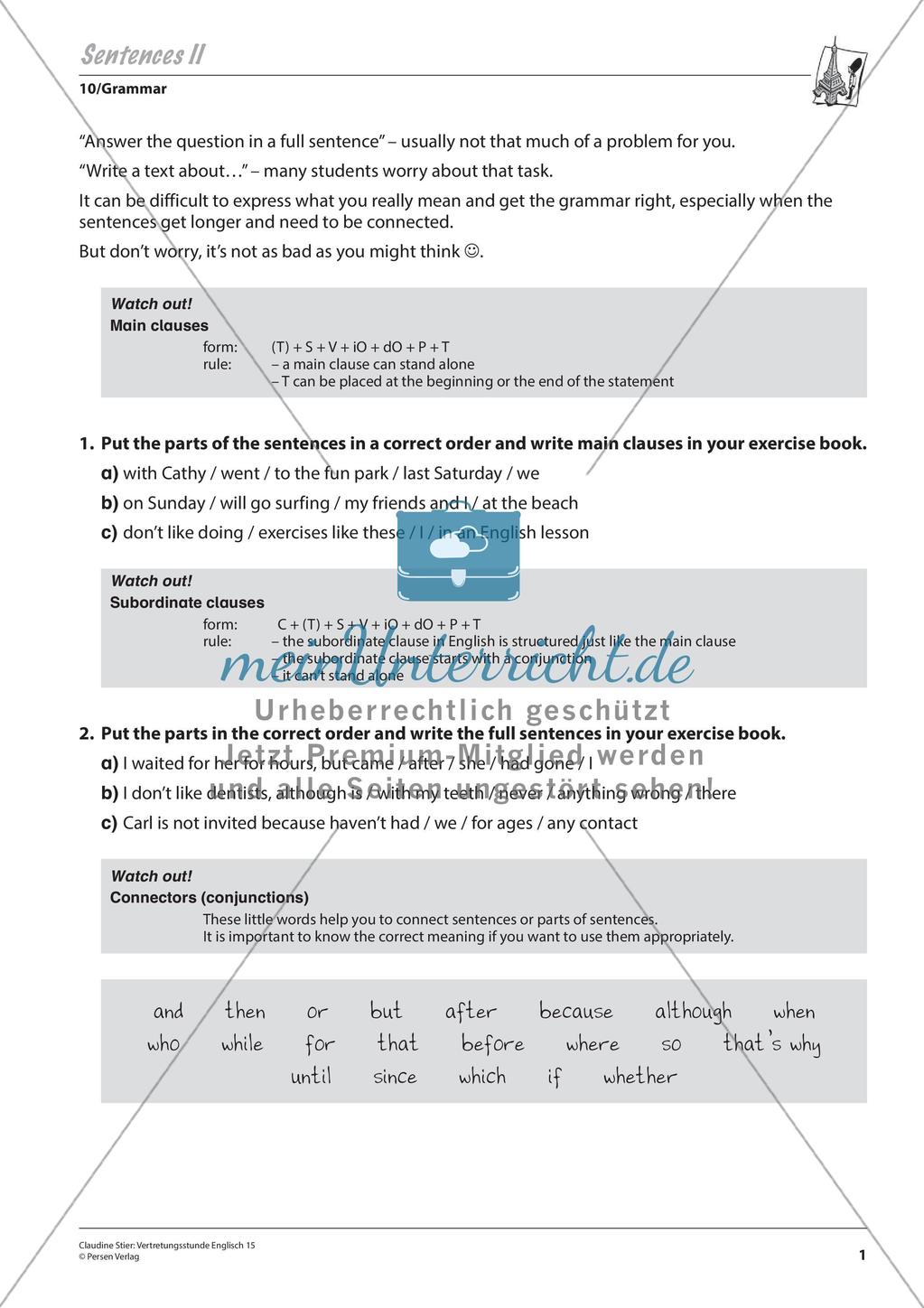 Grammatikphänomene: Tenses, Reported speech, Sentences Preview 3
