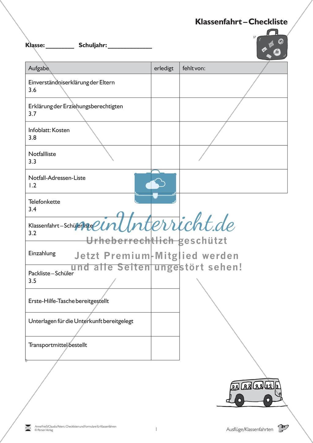 Checklisten und Formulare für Klassenfahrten Preview 2