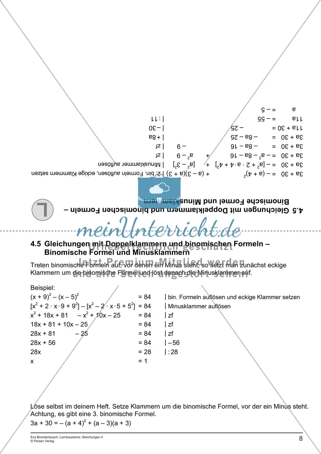 Gleichungen: Binomische Formeln Preview 10