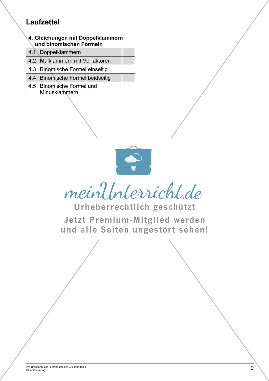 Gleichungen: Binomische Formeln Preview 11