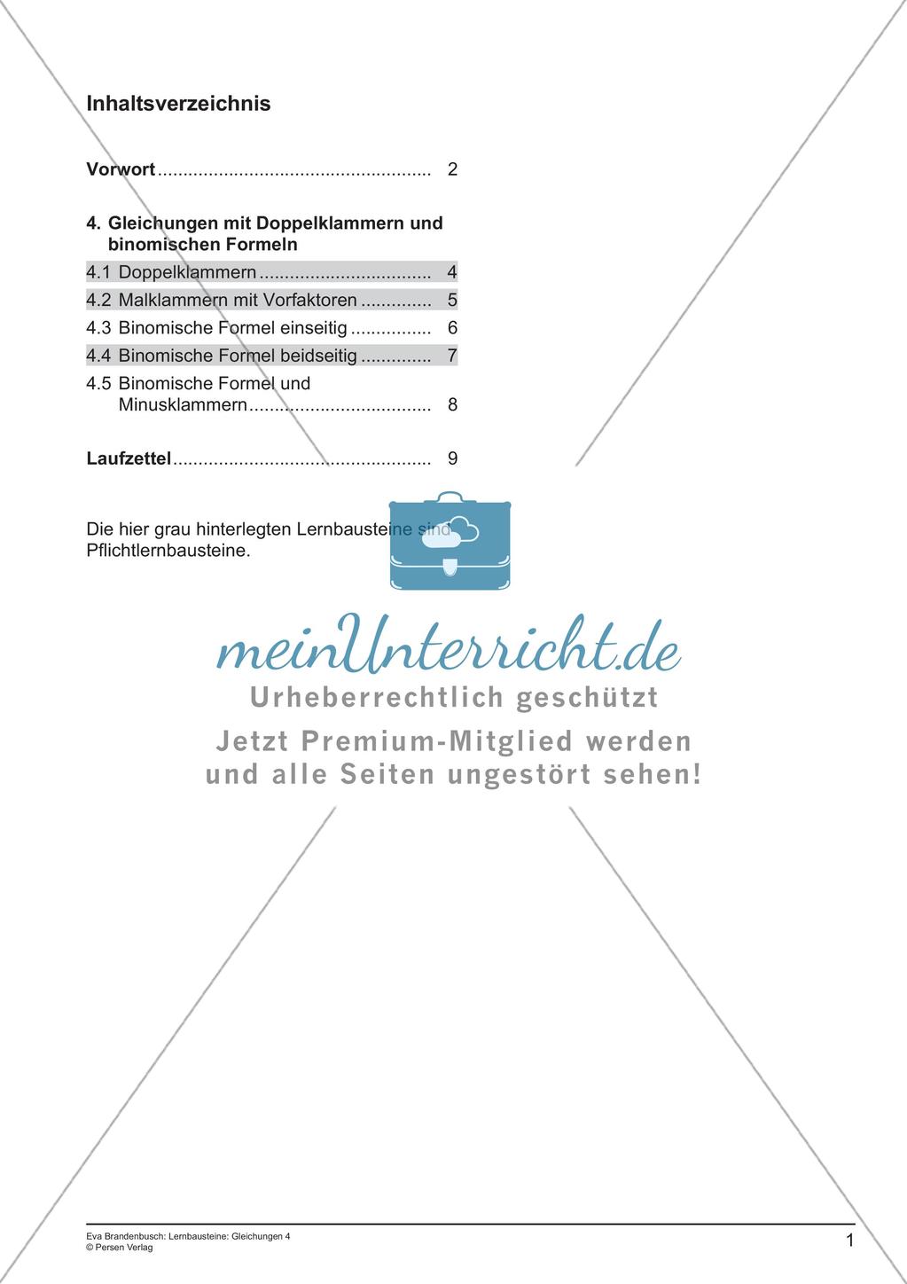 Gleichungen: Binomische Formeln Preview 3
