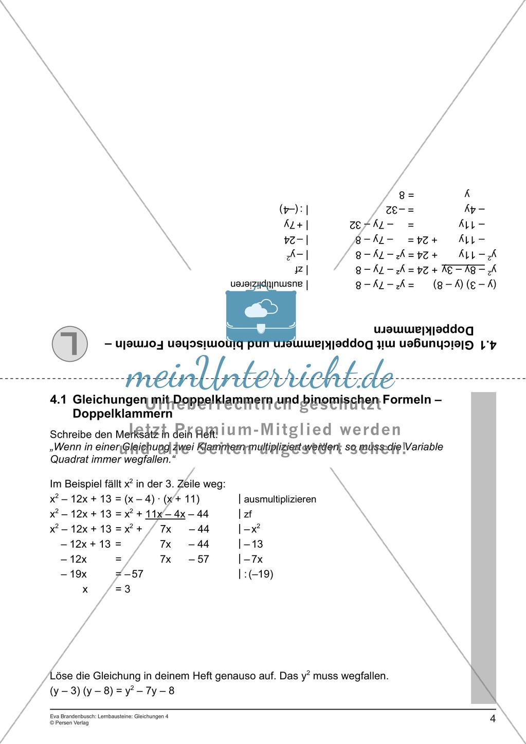Gleichungen: Binomische Formeln Preview 6