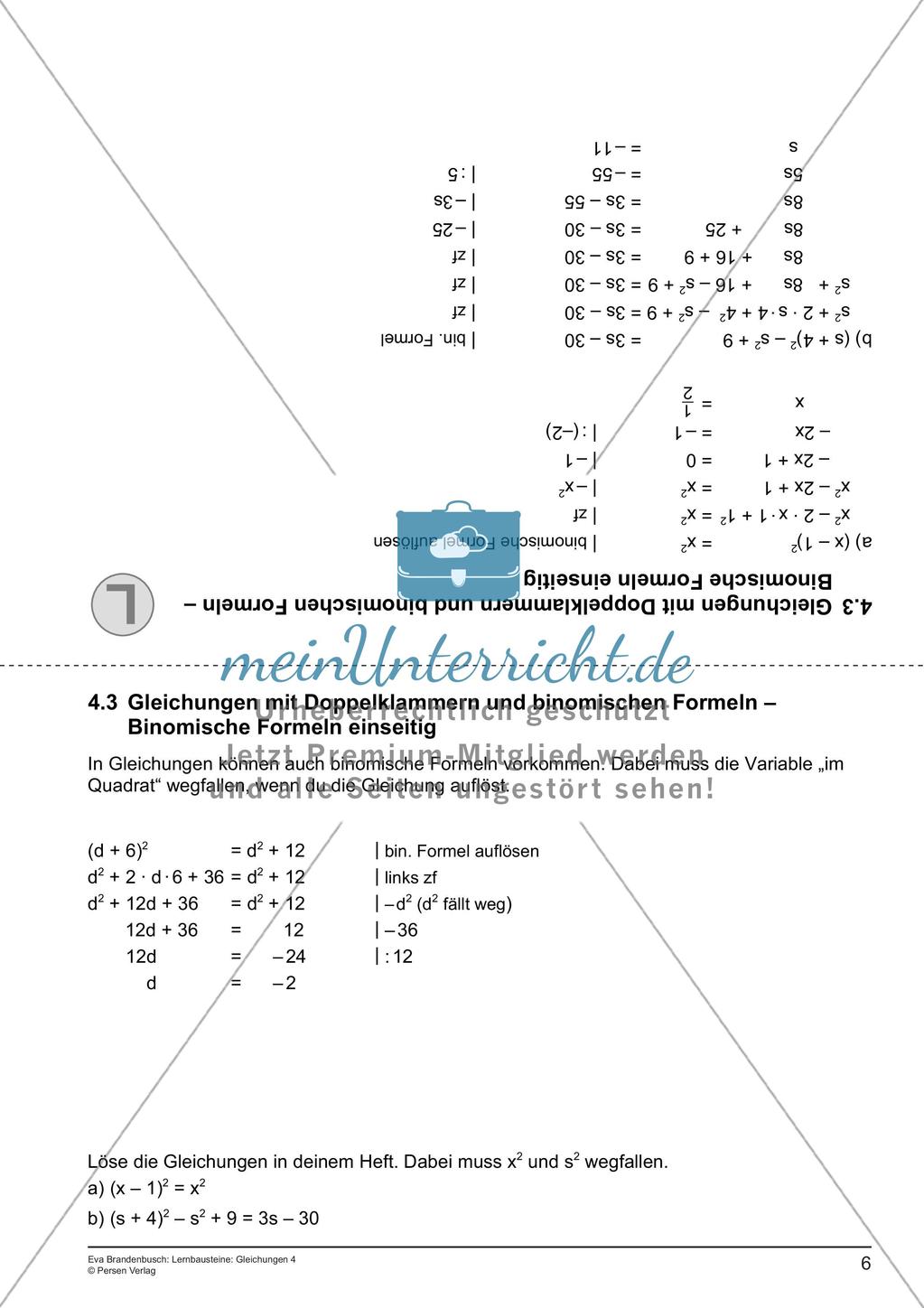 Gleichungen: Binomische Formeln Preview 8