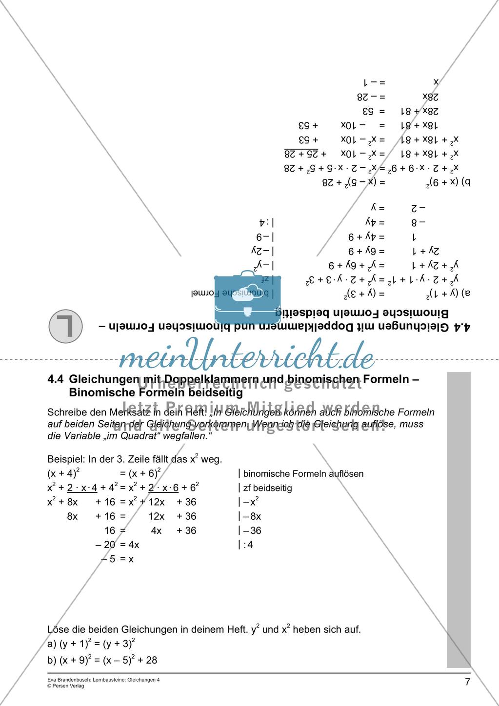 Gleichungen: Binomische Formeln Preview 9