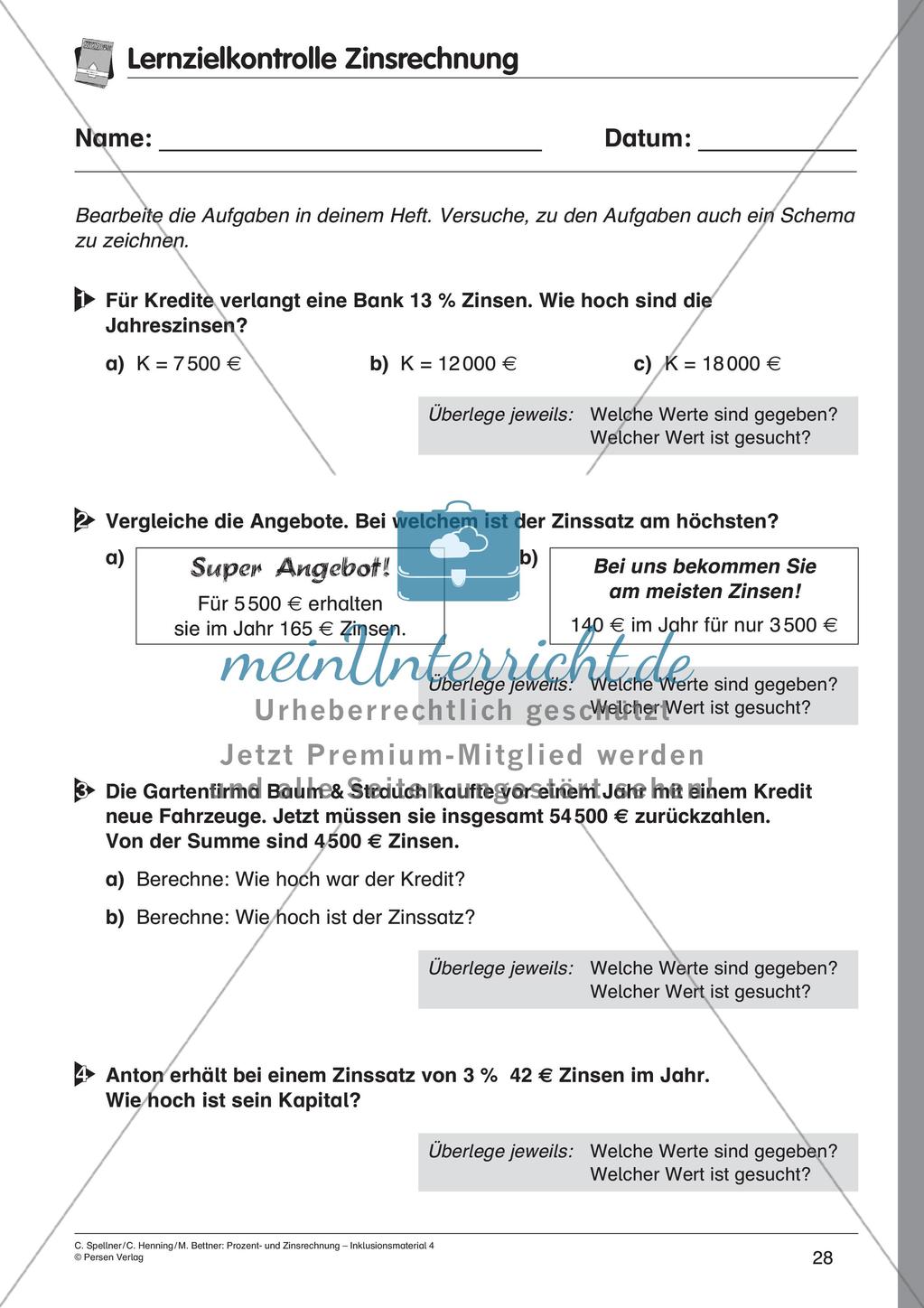 Inklusionsmaterial: Zinsrechnung Preview 30