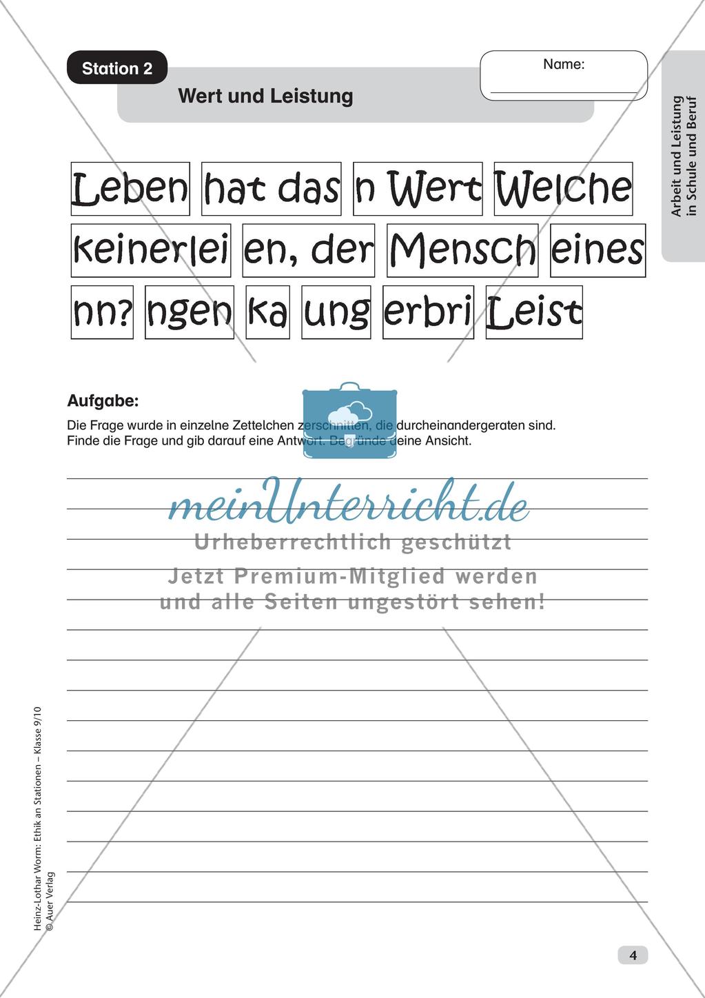Ethik an Stationen: Arbeit und Leistung in Schule und Beruf Preview 6