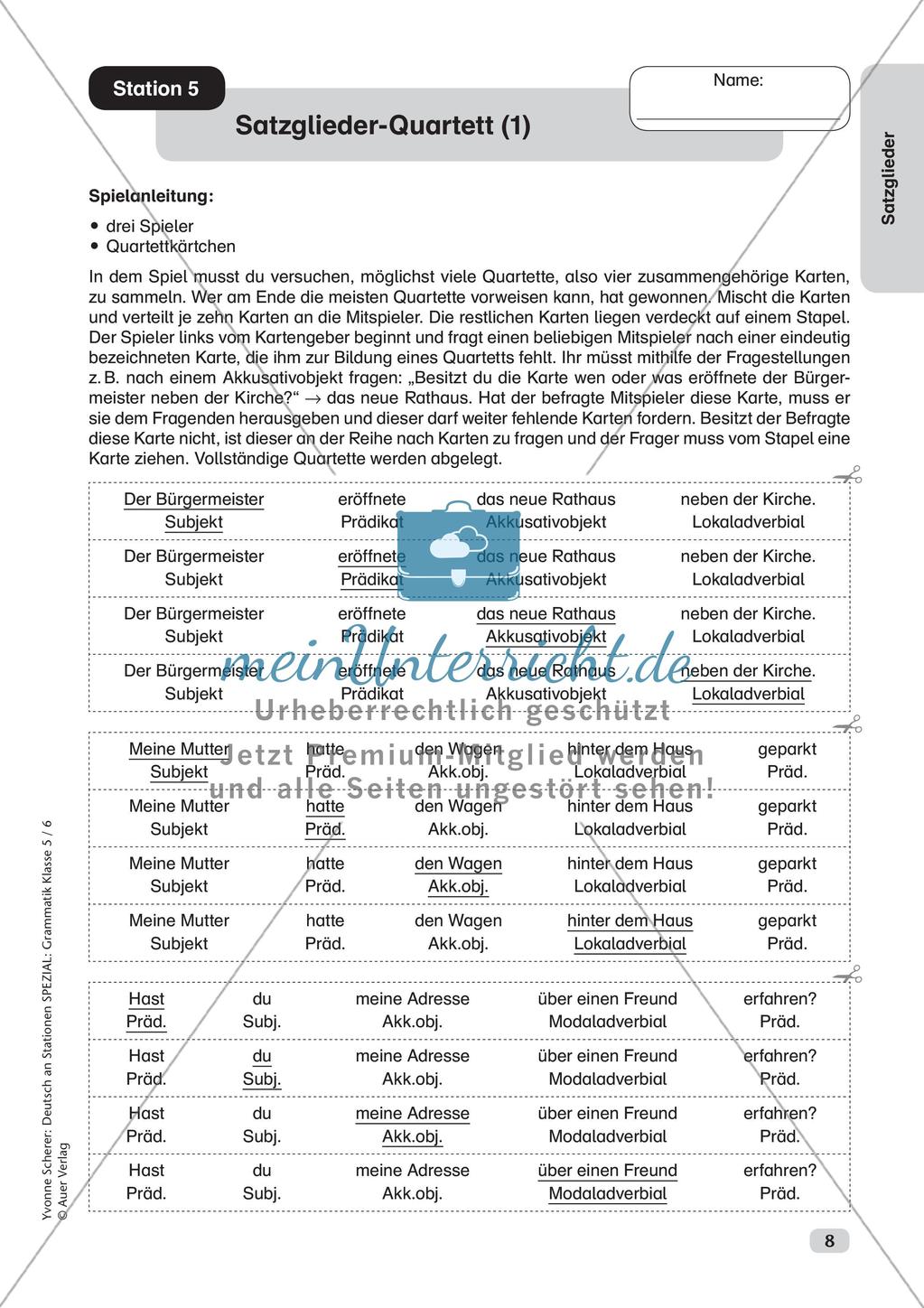 Stationenarbeit Grammatik: Satzglieder Preview 10