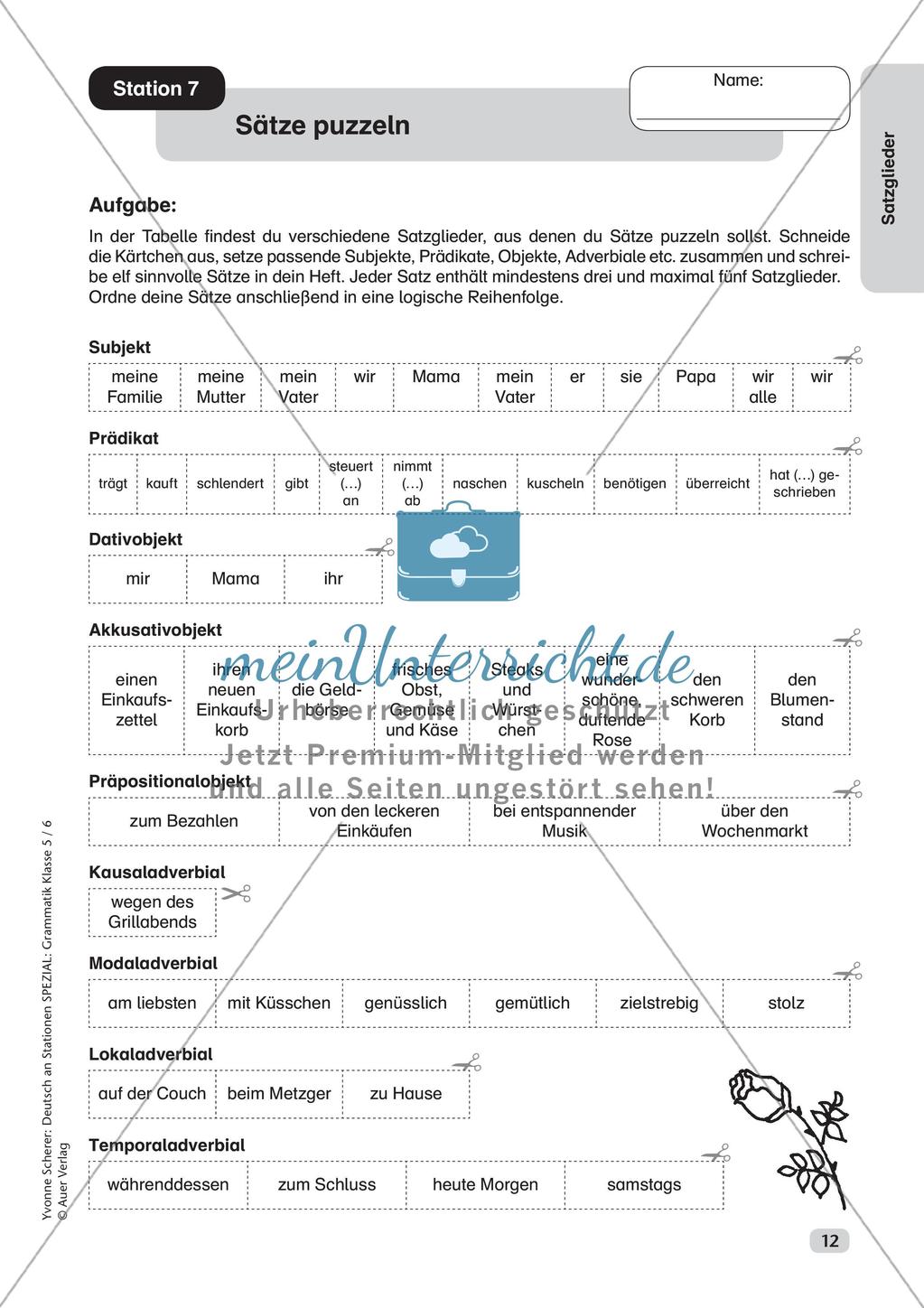 Stationenarbeit Grammatik: Satzglieder Preview 14