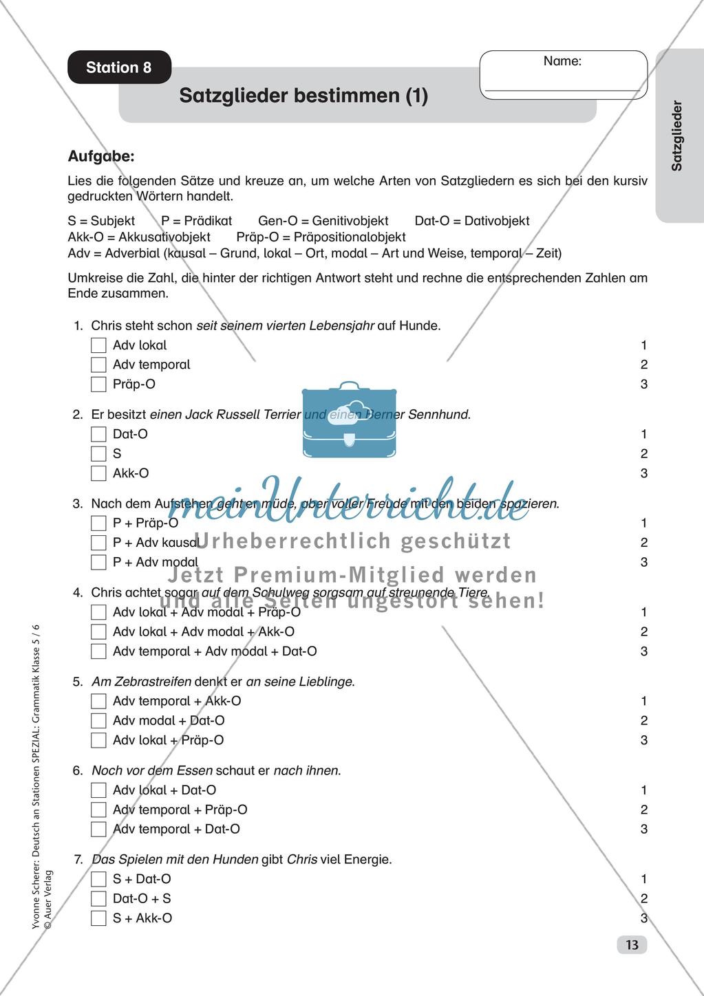 Stationenarbeit Grammatik: Satzglieder Preview 15