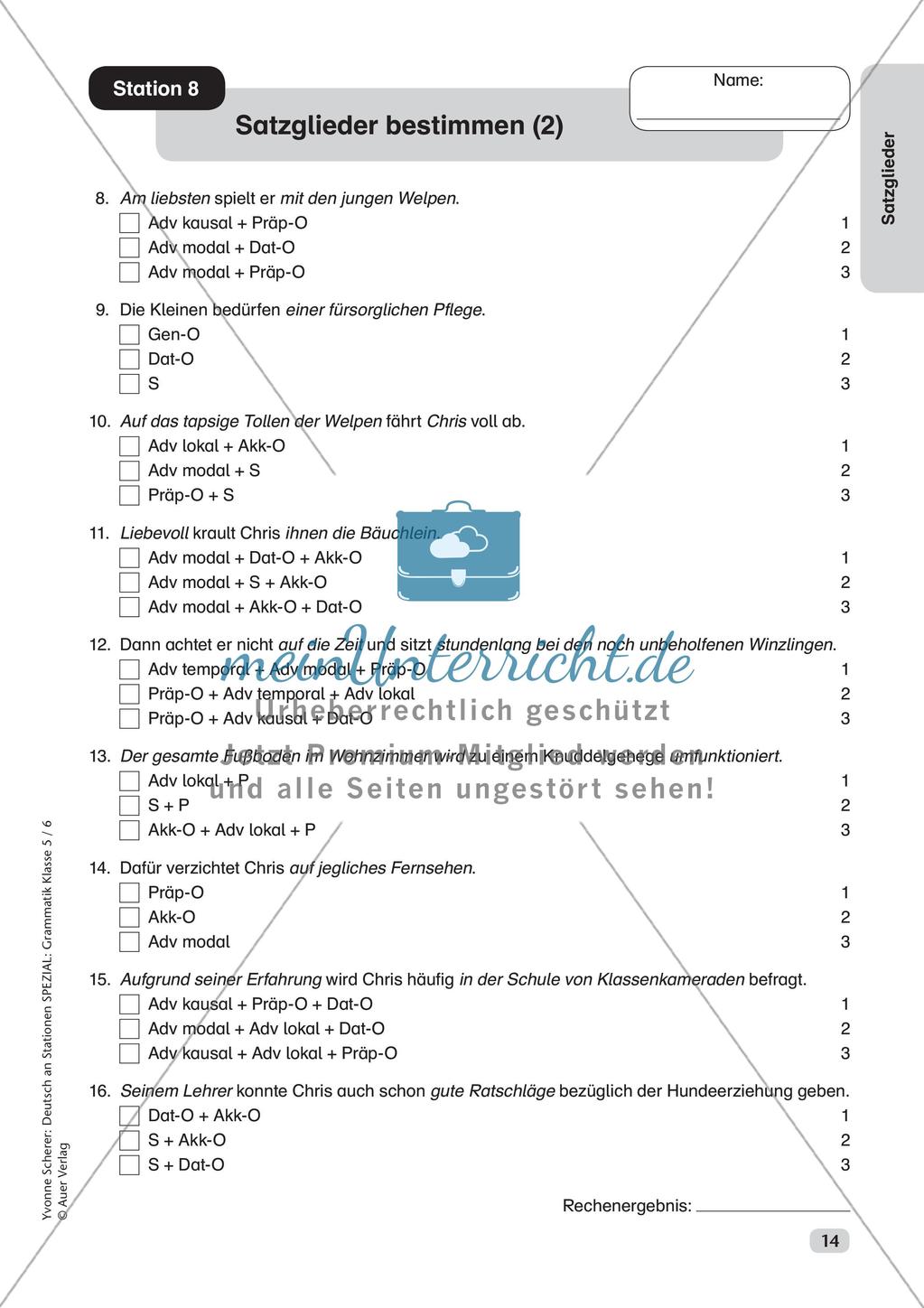 Stationenarbeit Grammatik: Satzglieder Preview 16