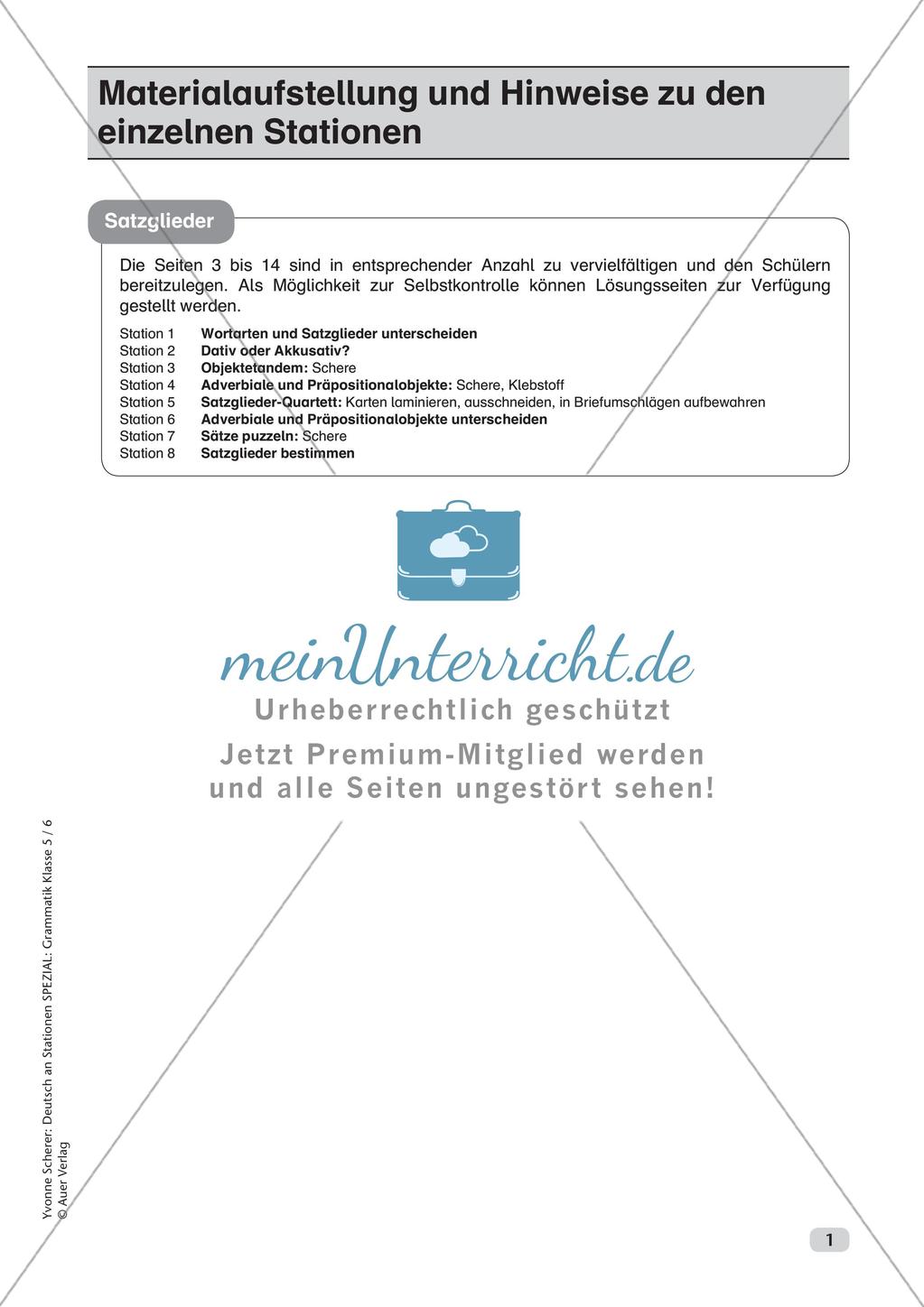 Stationenarbeit Grammatik: Satzglieder Preview 3