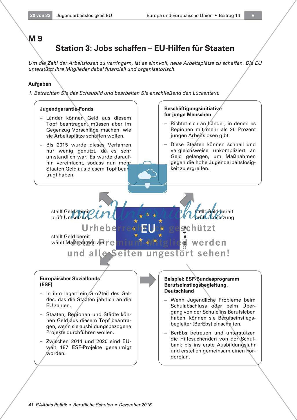 Stationenarbeit zu EU-Maßnahmen gegen Jugendarbeitslosigkeit ...