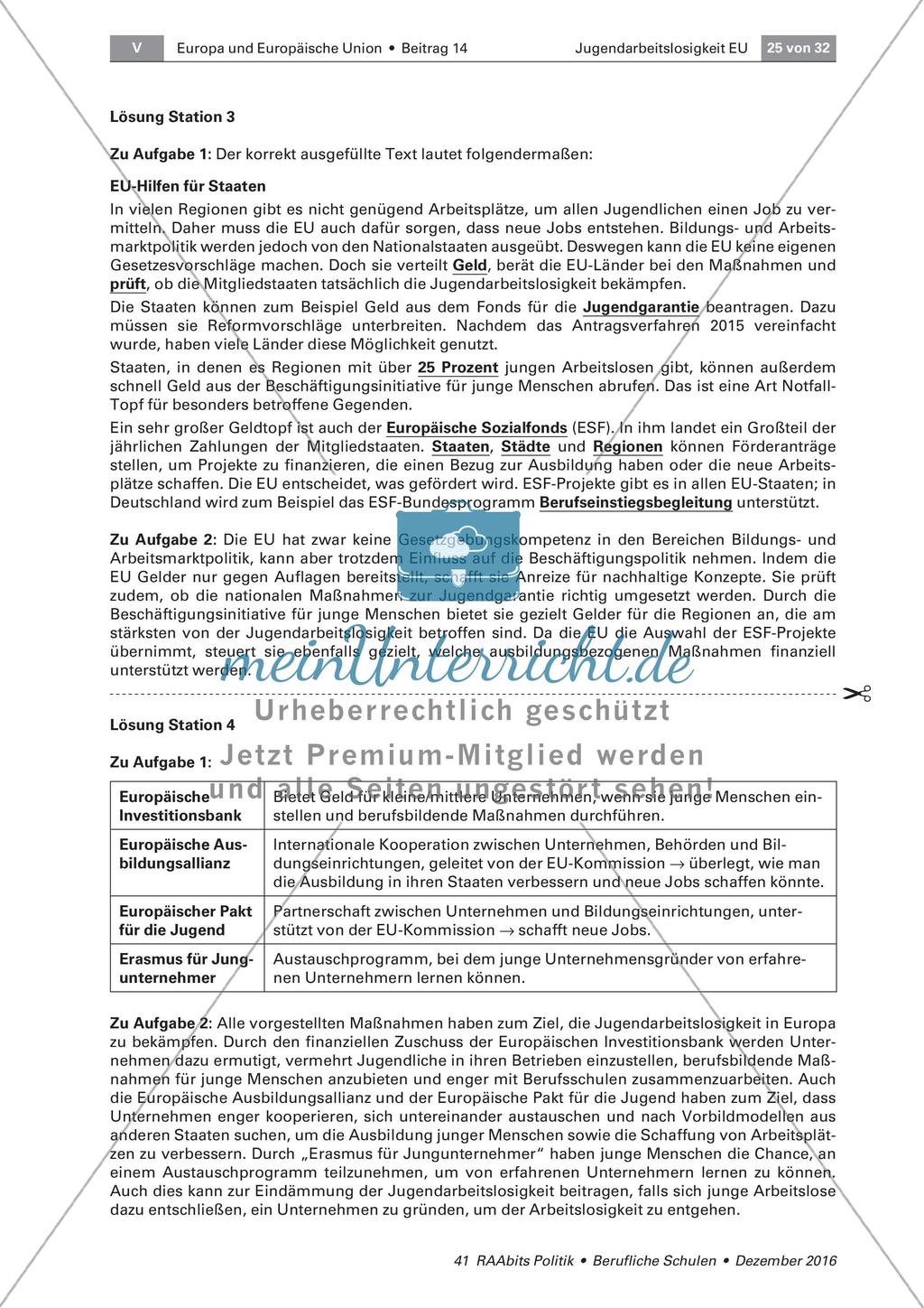 Stationenarbeit zu EU-Maßnahmen gegen Jugendarbeitslosigkeit ...