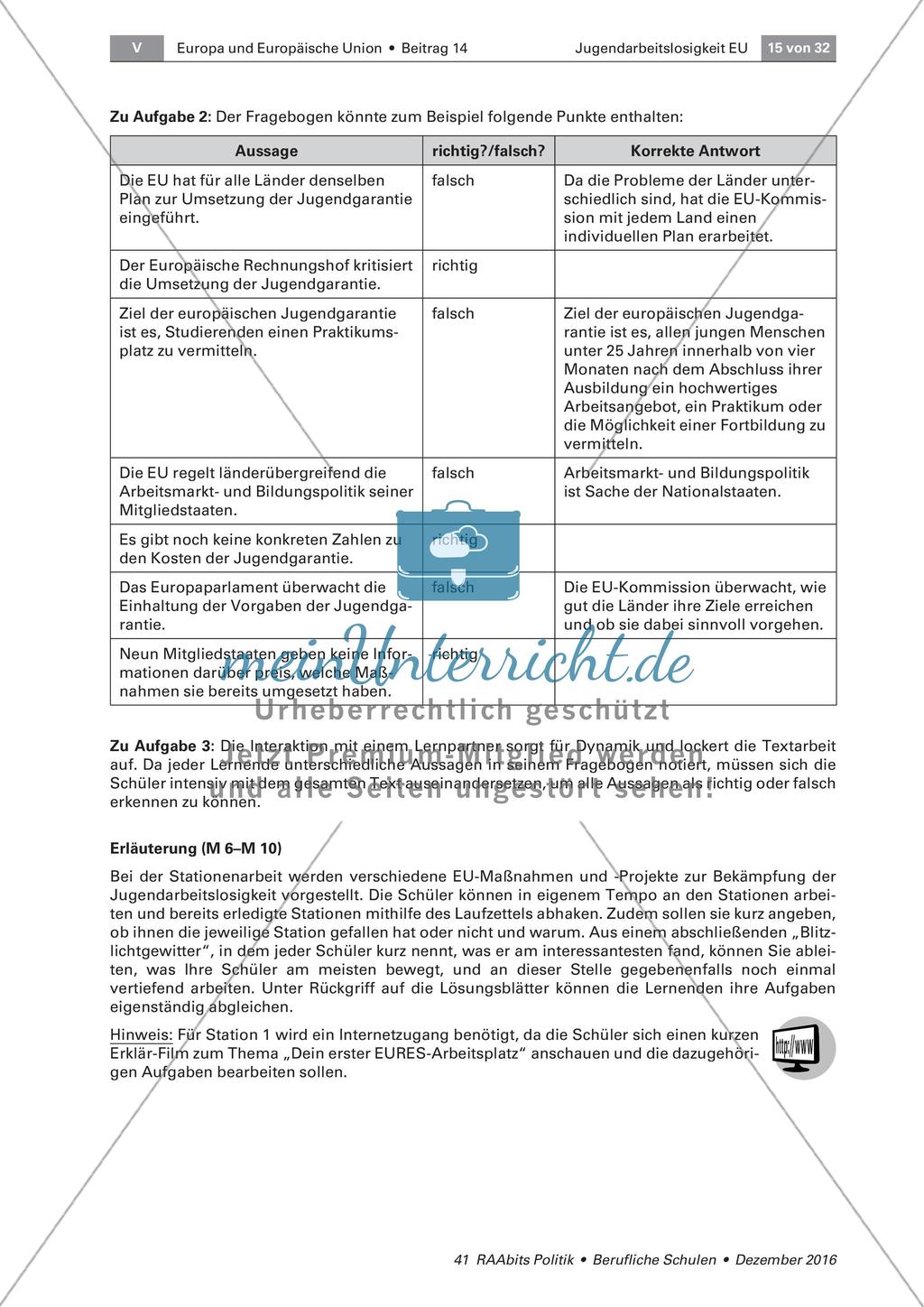 Stationenarbeit zu EU-Maßnahmen gegen Jugendarbeitslosigkeit ...