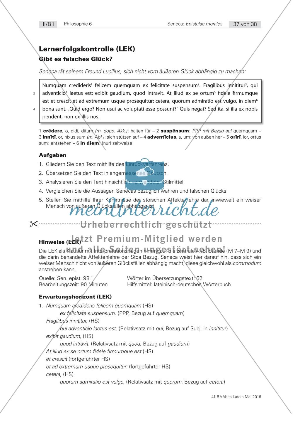 Lernerfolgskontrolle zu Senecas Epistulae morales: Gibt es falsches Glück? Preview 1