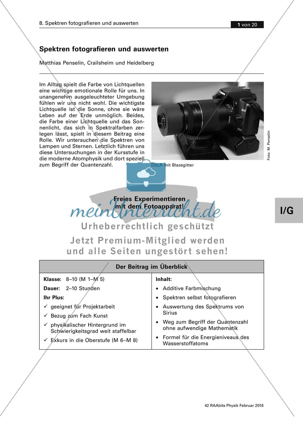 Fotografie und Auswertung von Spektren Preview 1