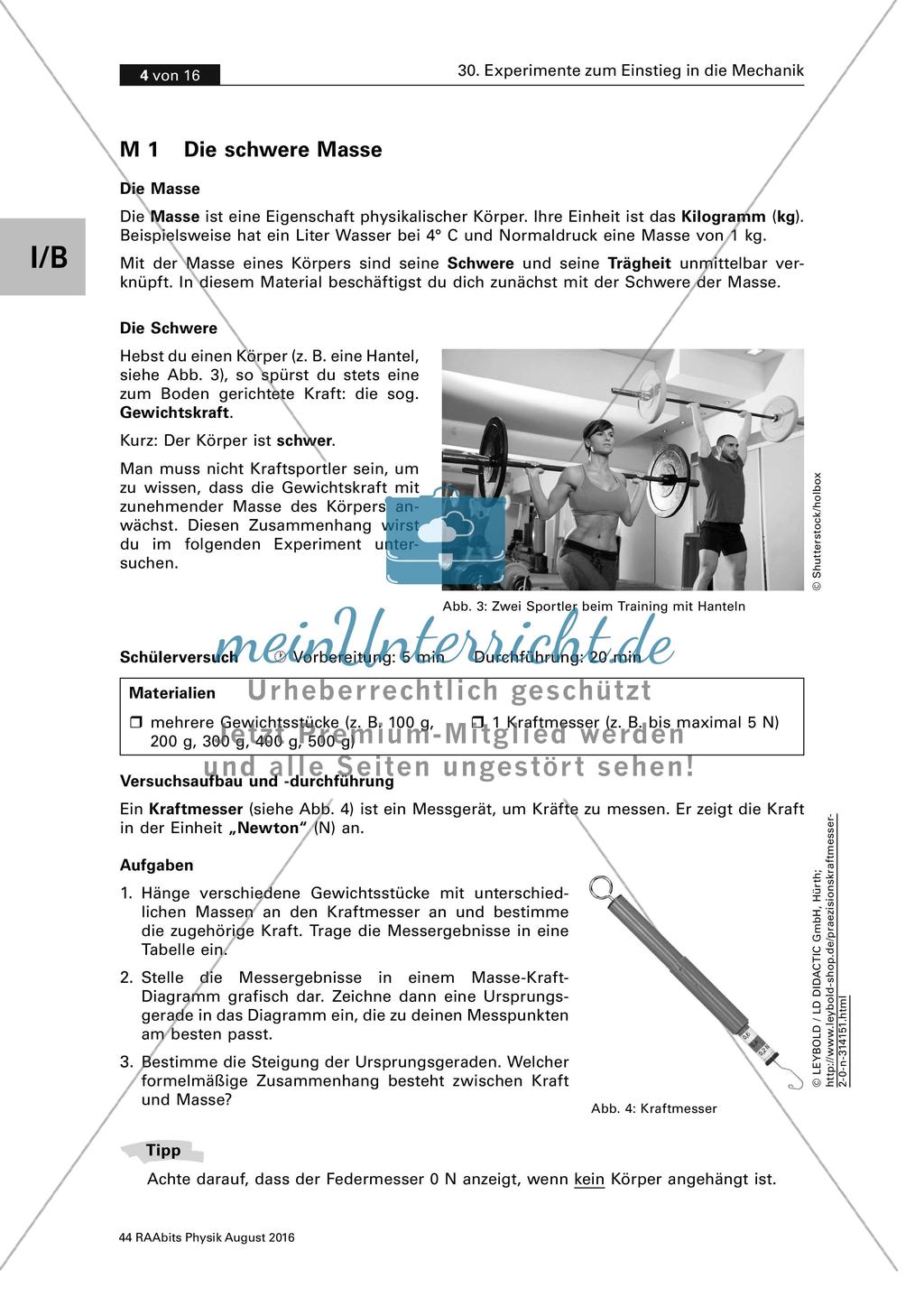 Die Gewichtskraft - Schülerversuch Preview 1