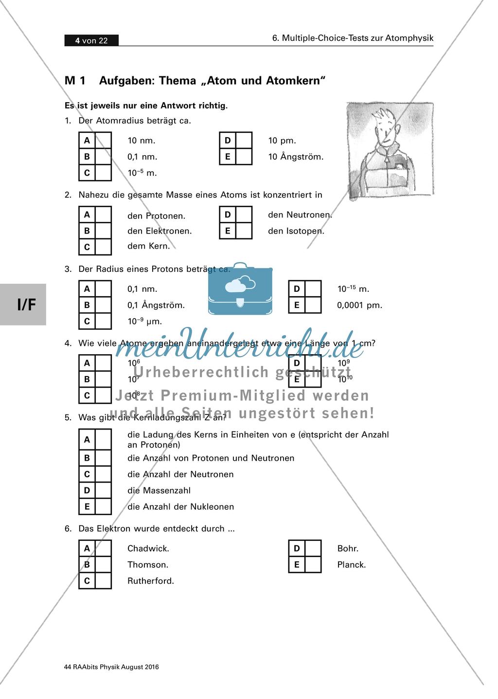 Multiple-Choice-Test zum Thema Atom und Atomkern Preview 1