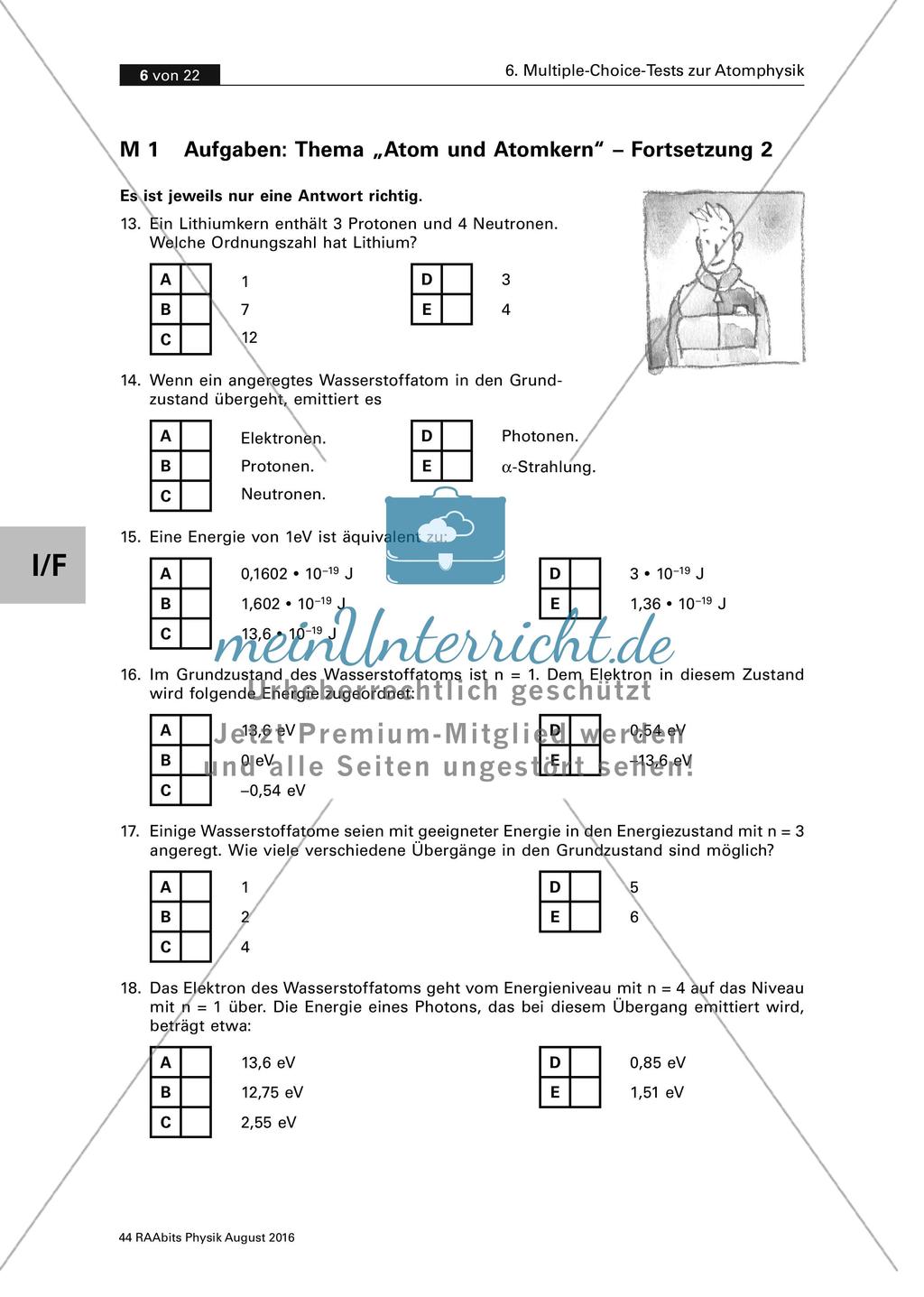 Multiple-Choice-Test zum Thema Atom und Atomkern Preview 3