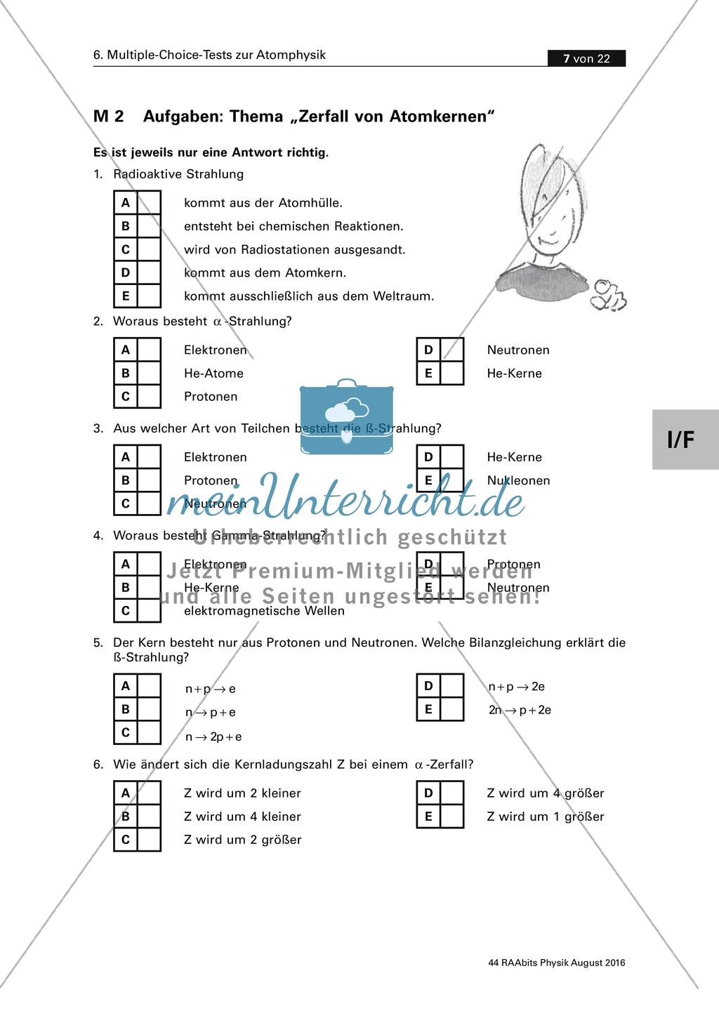 Multiple-Choice-Test zum Thema Zerfall von Atomkernen Preview 1