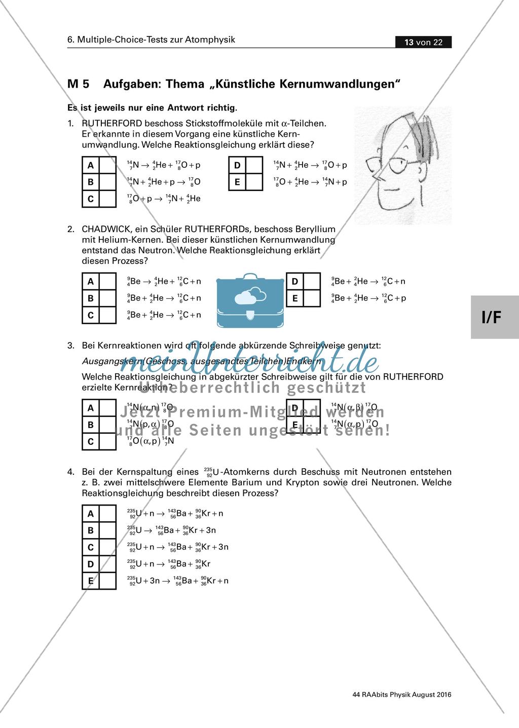 Multiple-Choice-Test zum Thema Künstliche Kernumwandlungen Preview 1