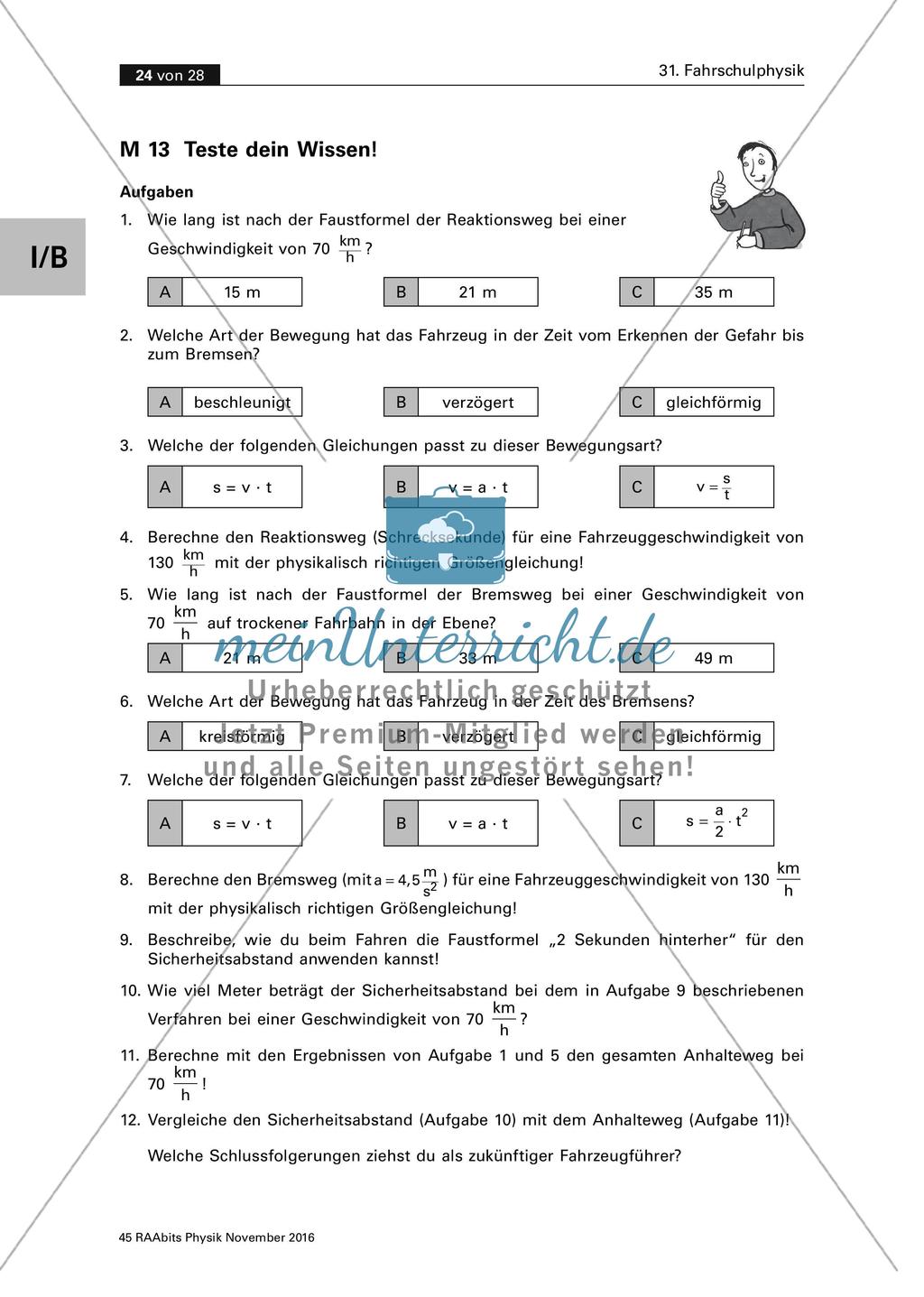 Fahrschulphysik - Lernerfolgskontrolle Preview 1