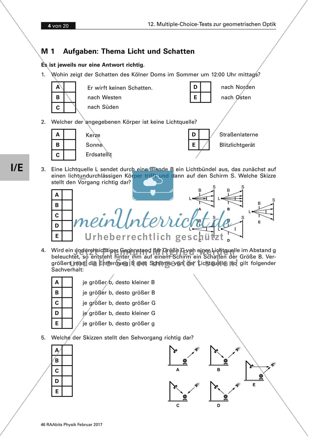 Multiple-Choice-Test zum Thema Licht und Schatten Preview 1