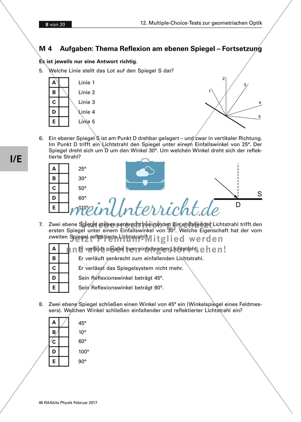 Multiple-Choice-Test zum Thema Reflexion am ebenen Spiegel Preview 2