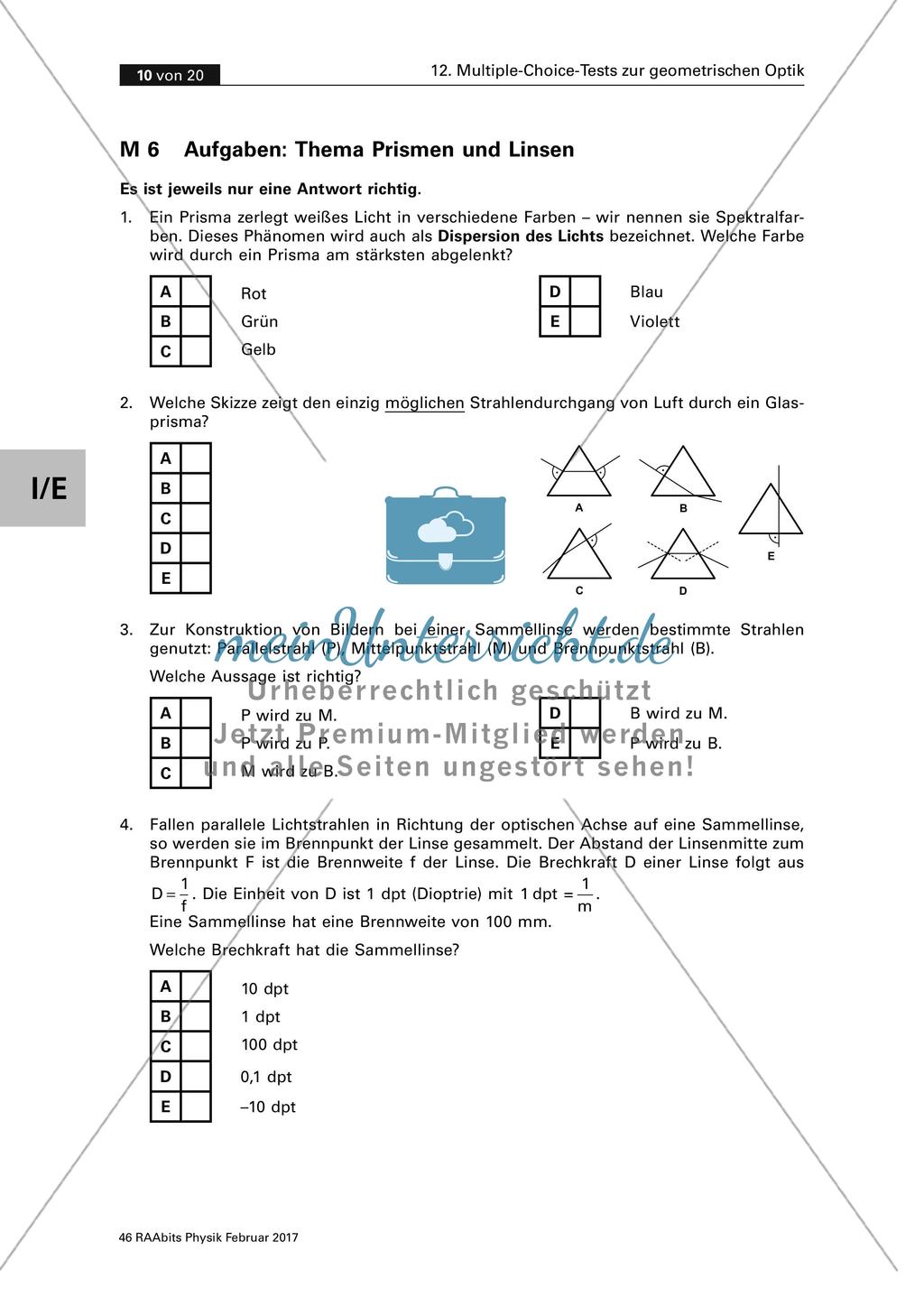 Multiple-Choice-Test zum Thema Prismen und Linsen Preview 1