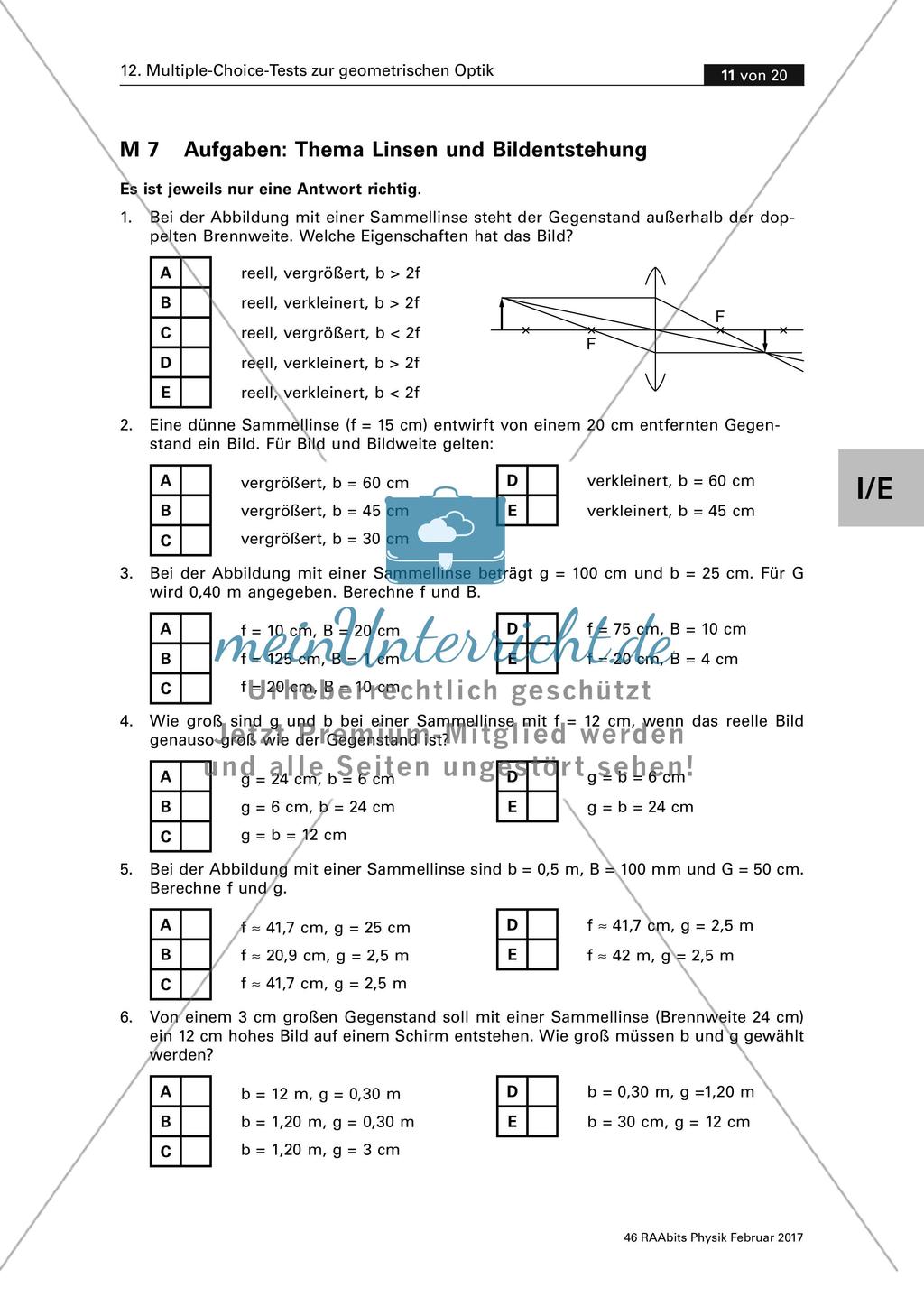 Multiple-Choice-Test zum Thema Linsen und Bildentstehung Preview 1