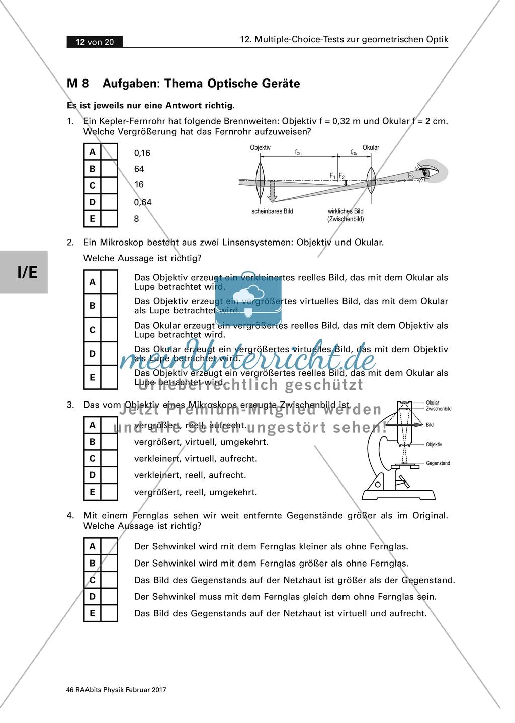 Multiple-Choice-Test zum Thema Optische Geräte Preview 1
