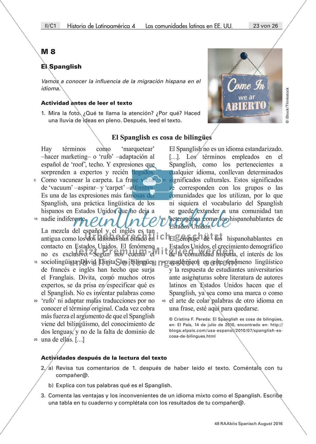 Las comunidades latinas en EE.UU: El Spanglish y la identidad hispana Preview 1