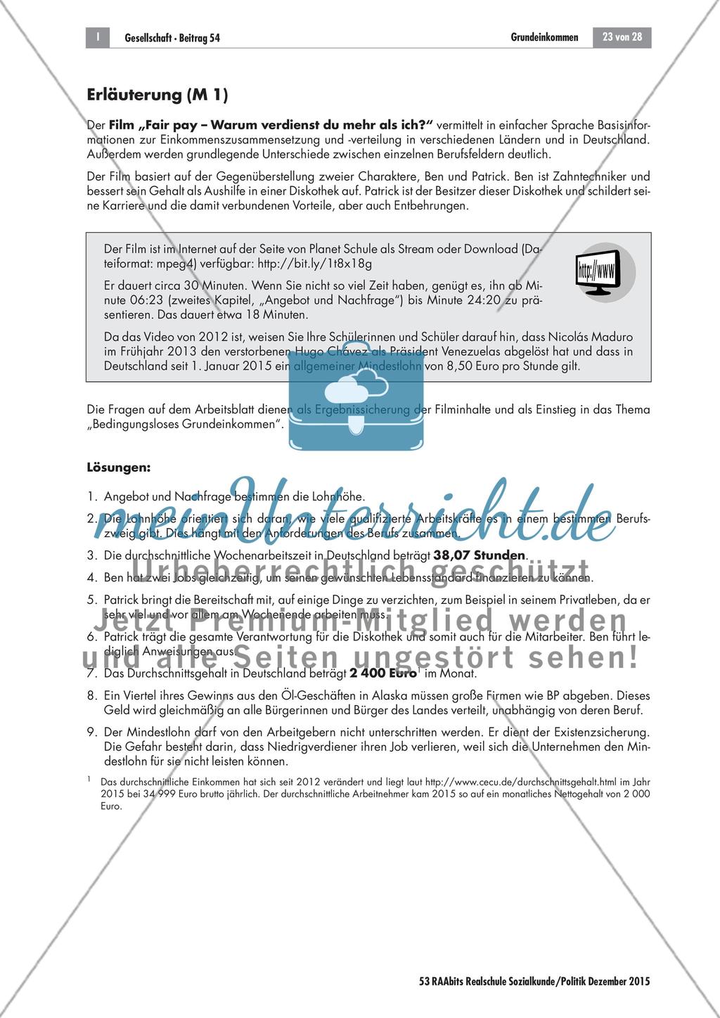 Bedingungsloses Grundeinkommen: Didaktische Erläuterungen und Lösungen Preview 2