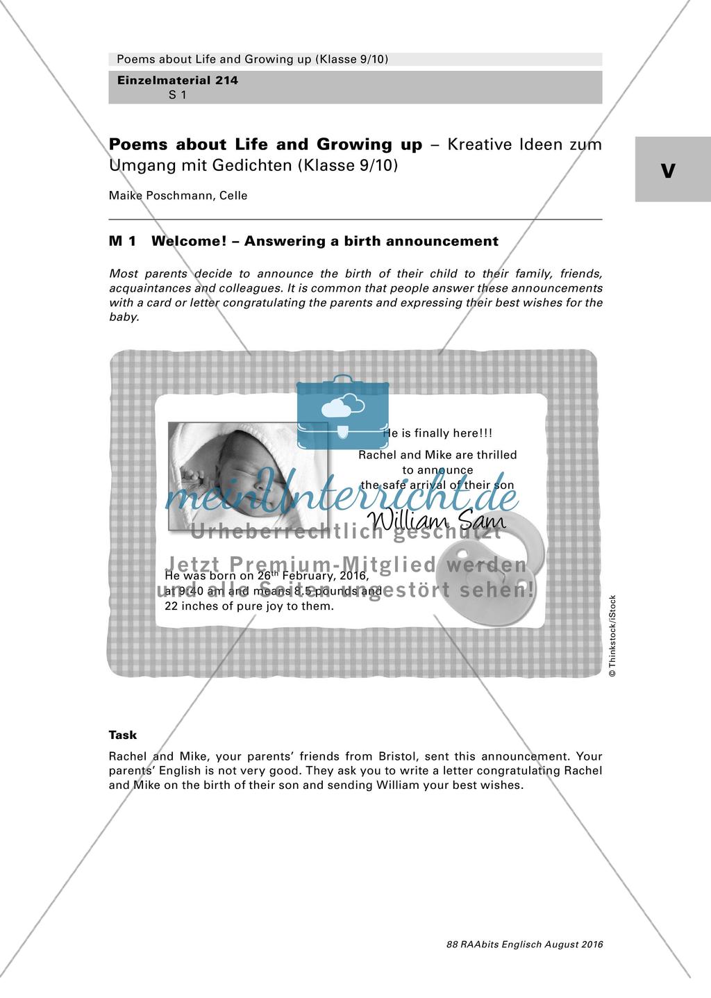 Umgang mit Gedichten zum Thema Life - Birth Preview 1