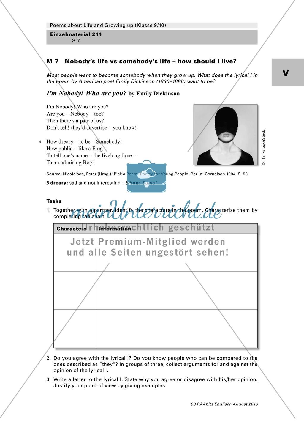 Umgang mit Gedichten zum Thema Life - Adolescence und Adulthood Preview 3