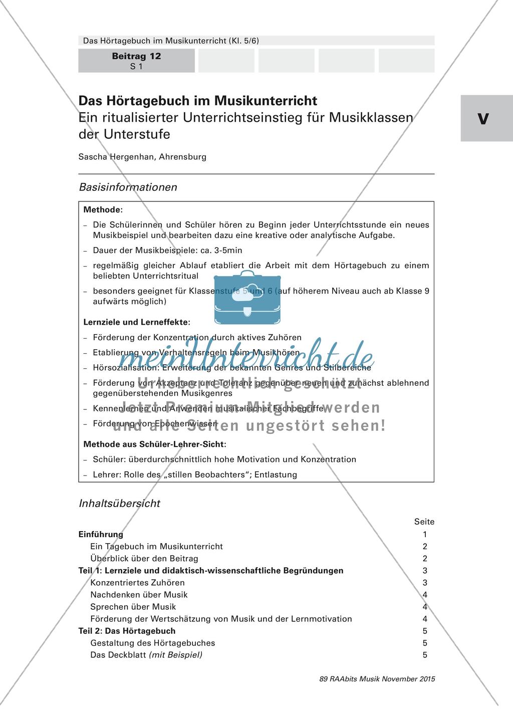 Ritualisierter Unterrichtseinstieg mittels Hörtagebuch Preview 1
