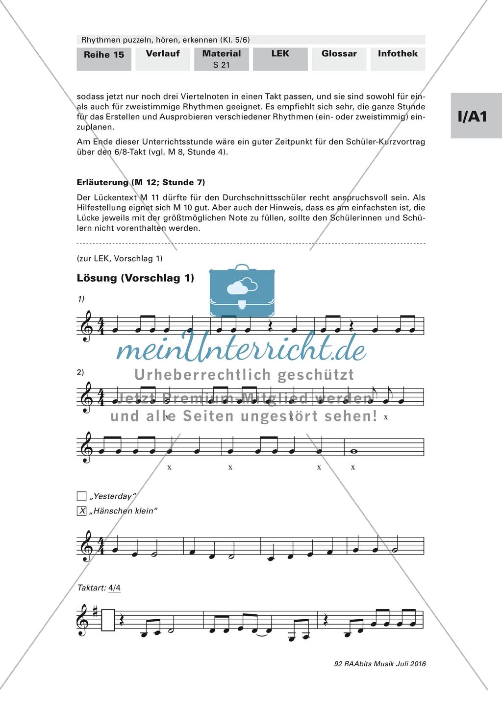 Rhythmusübungen: Erläuterungen und Lernerfolgskontrolle Preview 5