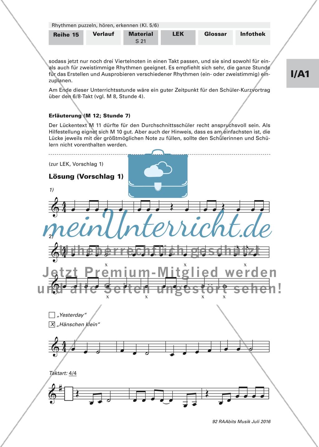 Rhythmusübungen: Erläuterungen und Lernerfolgskontrolle Preview 5