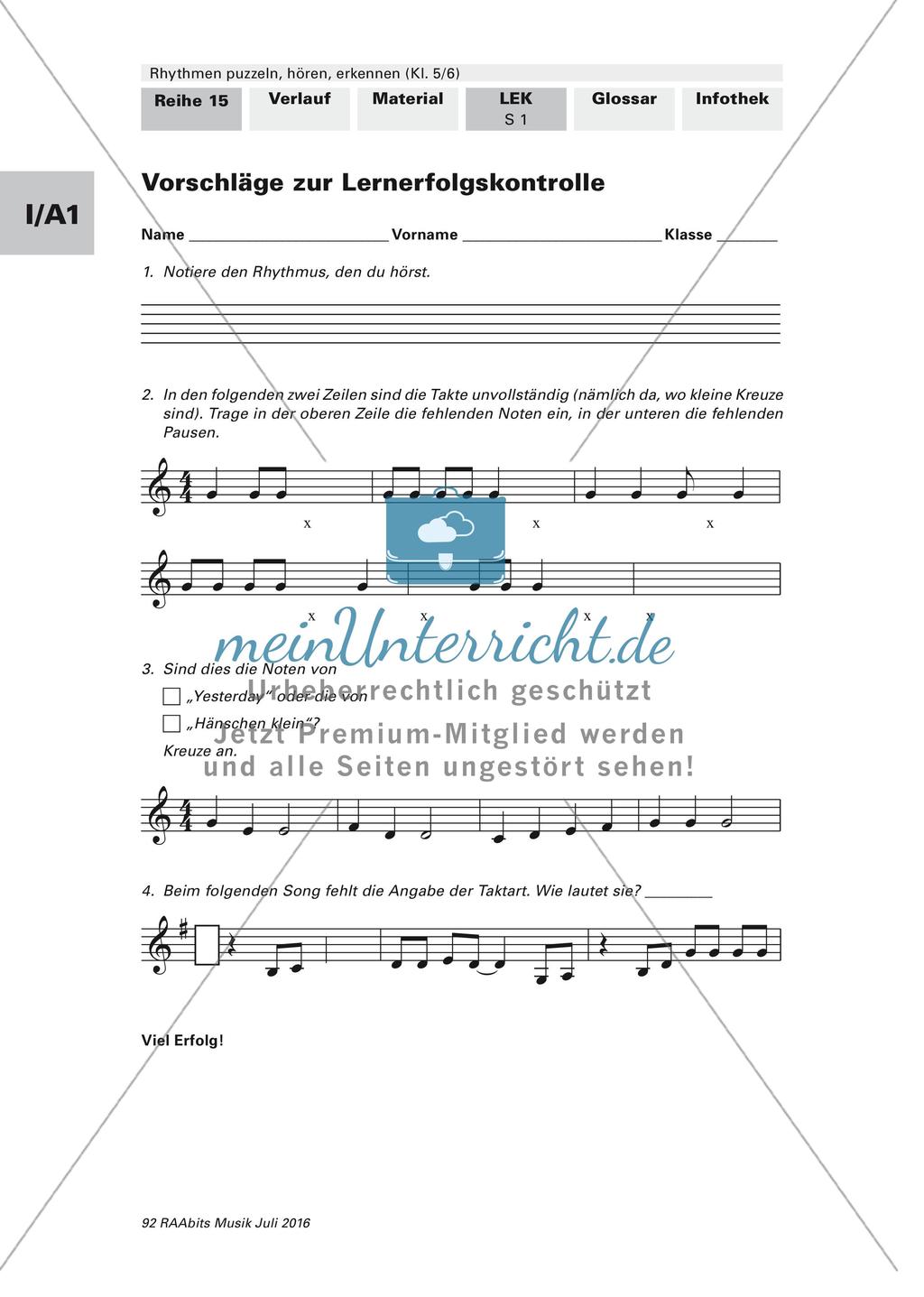 Rhythmusübungen: Erläuterungen und Lernerfolgskontrolle Preview 6