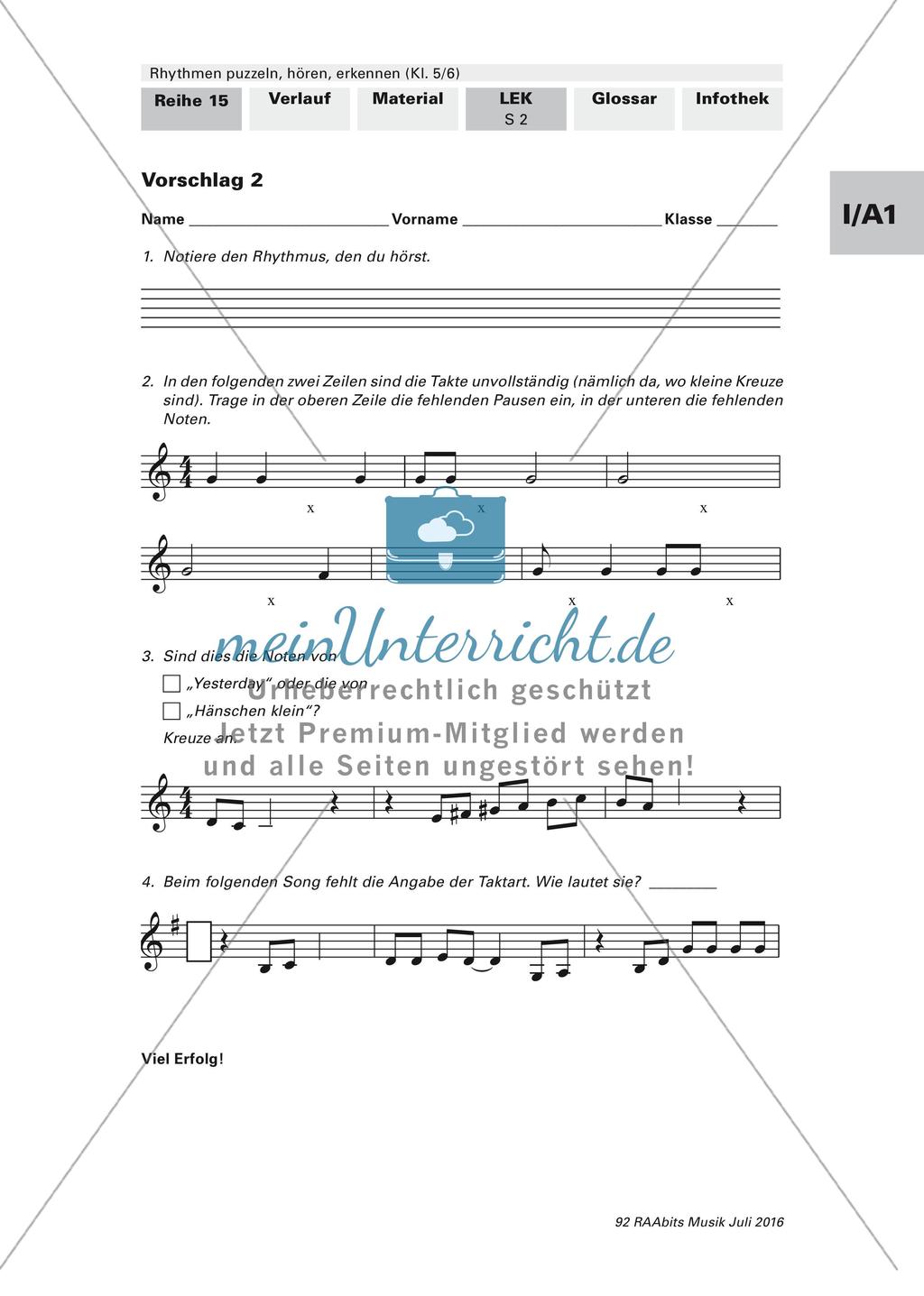 Rhythmusübungen: Erläuterungen und Lernerfolgskontrolle Preview 7