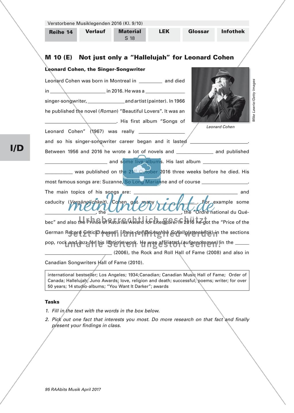 Verstorbene Musiklegenden 2016: Singer-Songwriter (optional bilingual) Preview 1