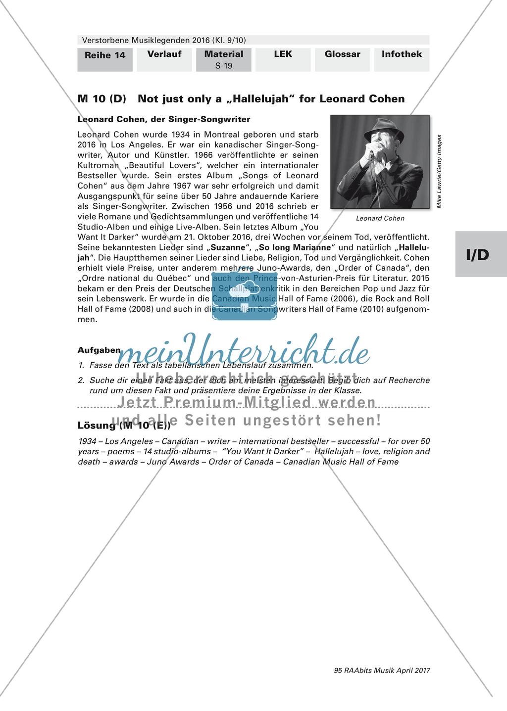 Verstorbene Musiklegenden 2016: Singer-Songwriter (optional bilingual) Preview 2