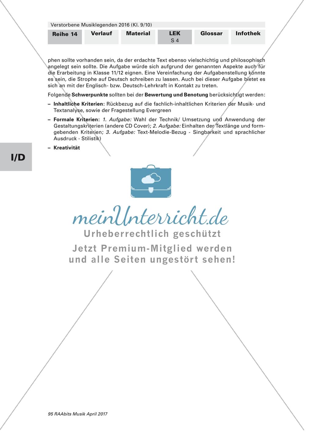 Verstorbene Musiklegenden 2016: Lernerfolgskontrolle (optional bilingual) Preview 4