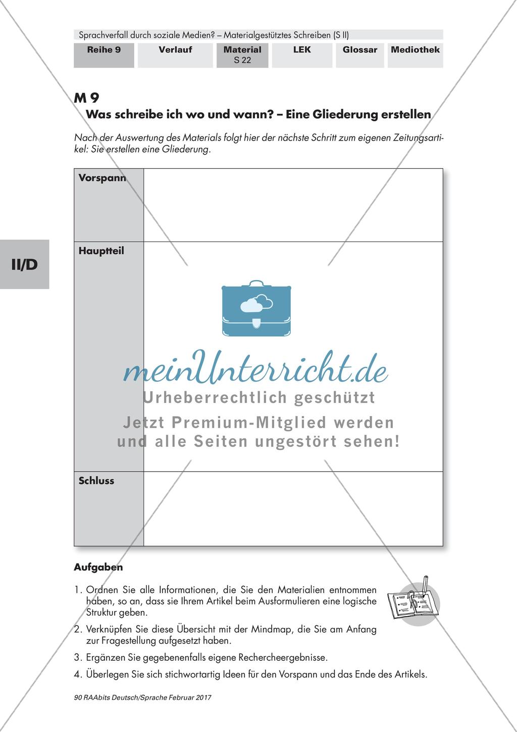 Materialgestütztes Schreiben: Erstellung eines Schreibplanes Preview 1
