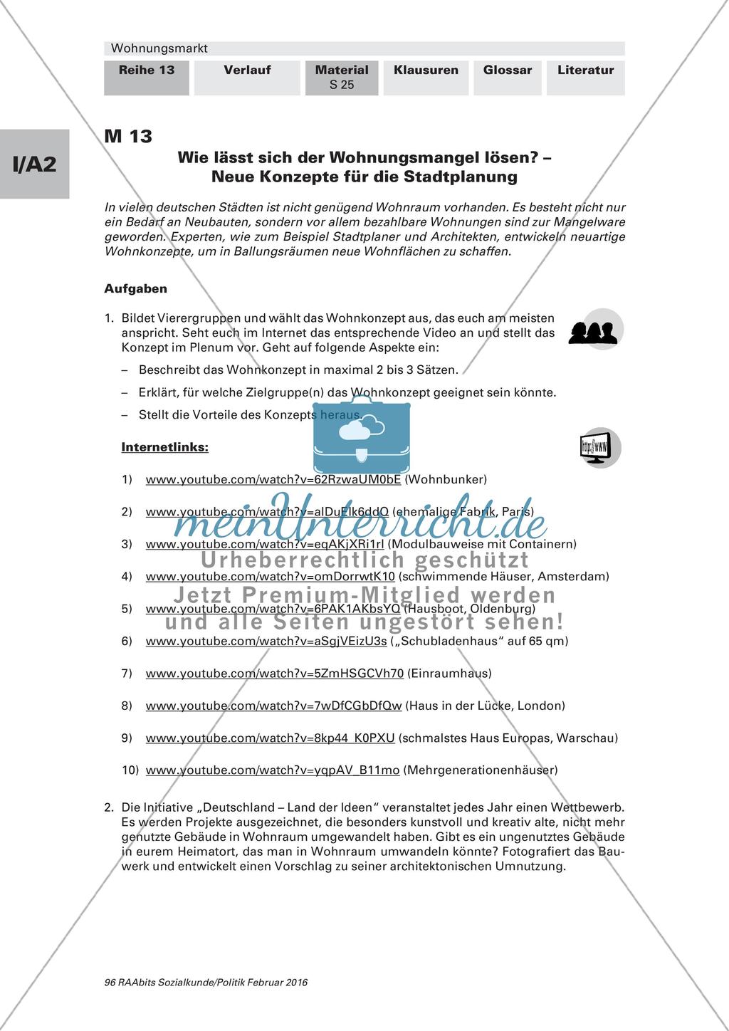 Wohnungsmarkt: Lernerfolgskontrolle und Glossar Preview 1